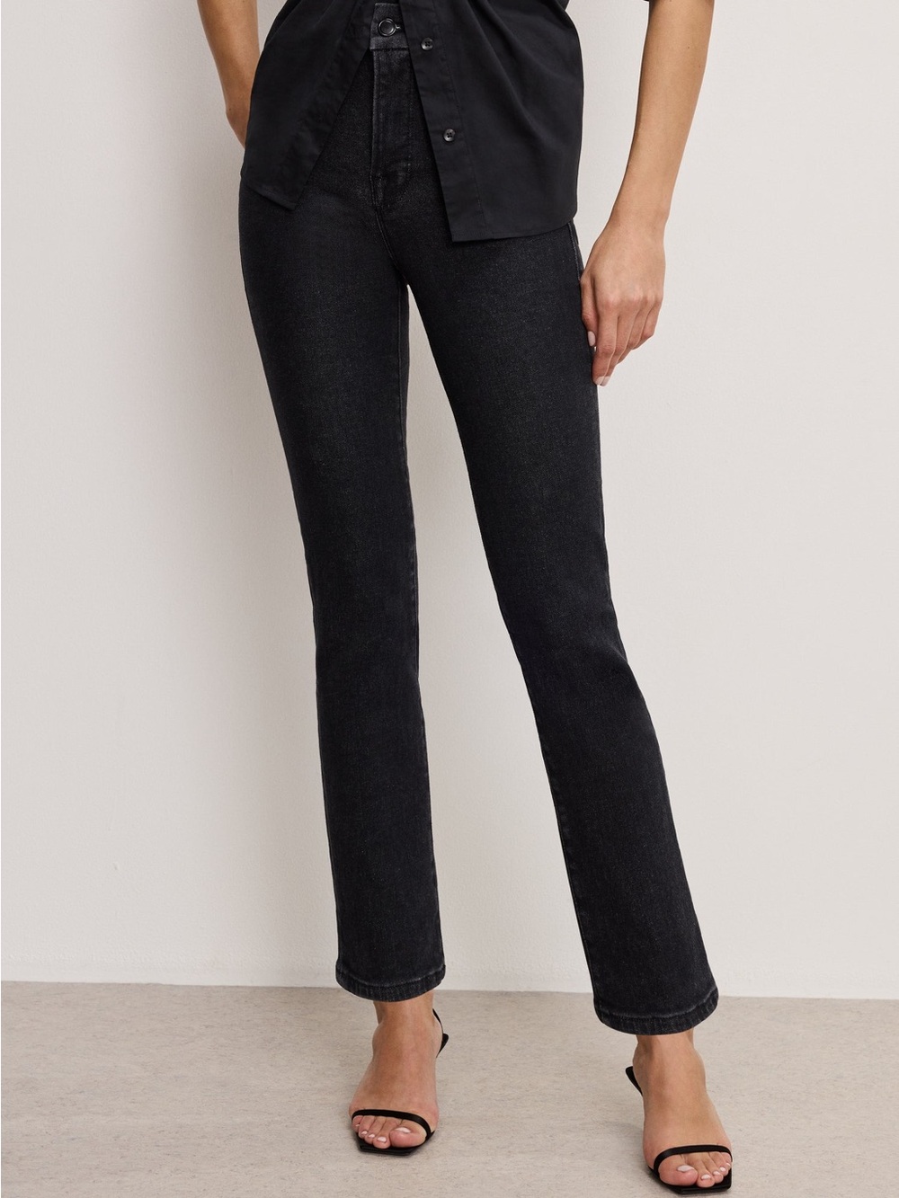 Good American Good Legs Straight Jeans 6 28 Washed Black Mid Rise NWT